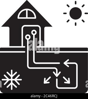 Système de chauffage et de refroidissement géothermique icône en glyphe noir Illustration de Vecteur