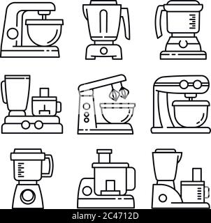 Jeu d'icônes de robot de cuisine. Ensemble de contours d'icônes vectorielles pour le robot de cuisine pour la conception de sites Web isolés sur fond blanc Illustration de Vecteur