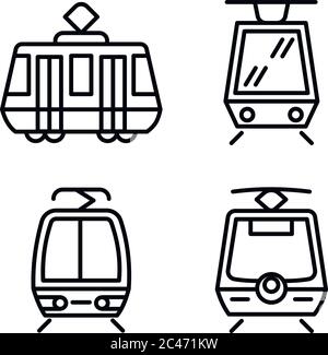 Icônes de tramway définies. Ensemble d'icônes vectorielles de voiture de tramway pour la conception de sites Web isolés sur fond blanc Illustration de Vecteur