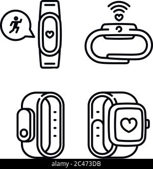 Icônes du tracker d'activité définies. Ensemble de contours d'icônes vectorielles de tracker d'entraînement pour le Web de conception isolée sur fond blanc Illustration de Vecteur