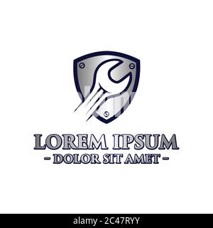 Modèle de conception du logo de réparation de bouclier. Vecteur et illustration. Illustration de Vecteur