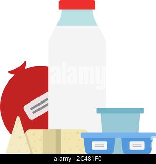 Lait, une tête de fromage et un vecteur de crème plat isolé Illustration de Vecteur