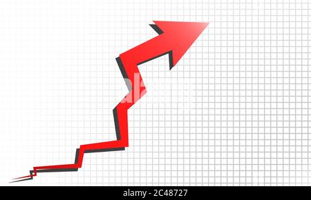 Graphique de croissance avec flèche rouge. rendu 3d Banque D'Images