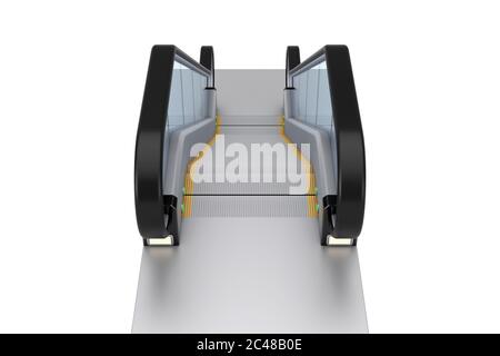 Escalier moderne ou escalier électrique sur fond blanc. Rendu 3d Banque D'Images