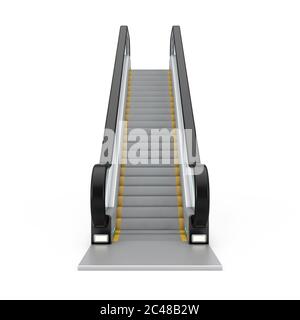 Escalier moderne ou escalier électrique sur fond blanc. Rendu 3d Banque D'Images