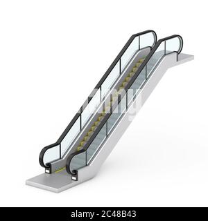 Escalier moderne ou escalier électrique sur fond blanc. Rendu 3d Banque D'Images