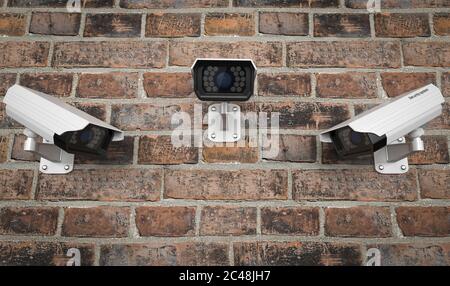 Caméra CCTV sur le mur de briques rouges. Ensemble de vues différentes. illustration du rendu 3d Banque D'Images