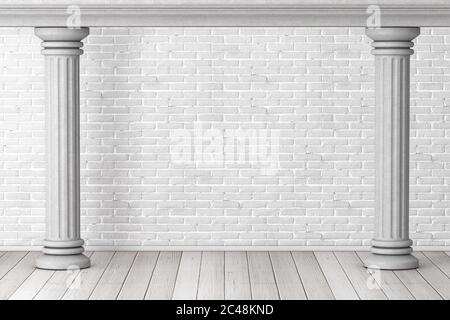 Deux colonnes grecques anciennes classiques comme cadre devant le mur de brique. Rendu 3d Banque D'Images