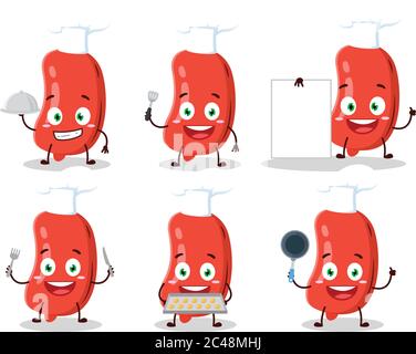 Personnage de dessin animé de saucisse avec diverses émoticônes de chef Illustration de Vecteur