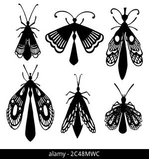 Ensemble de dessin animé simple collection de scarabées silhouettes noires différents insectes illustration vectorielle plate isolée sur fond blanc Illustration de Vecteur