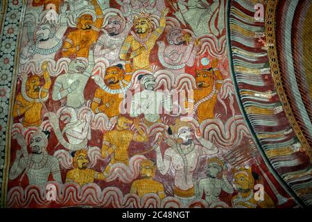 Murales, Dambulla Cave Temple, l'UNESCO, Patrimoine Mondial de l'UNESCO, le Sri Lanka, l'Asie Banque D'Images