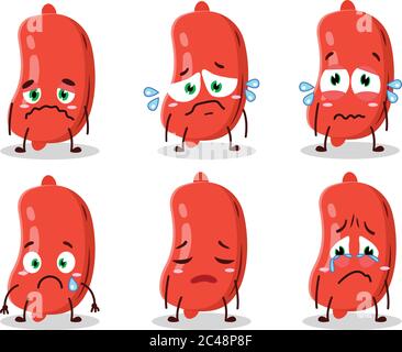 Saucisse en personnage de dessin animé avec une triste expression Illustration de Vecteur