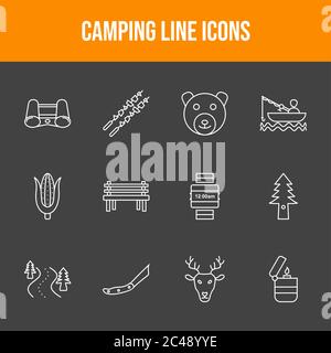 Jeu unique d'icônes de ligne de camping Illustration de Vecteur