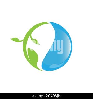 Logo ECO Water Drop avec design écologique à feuilles illustration du logo vector Illustration de Vecteur