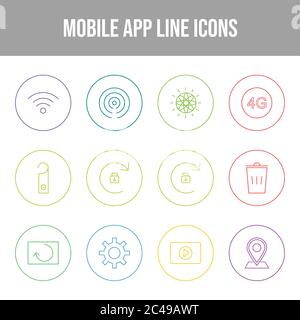 12 icônes Mobile App Vector dans un seul jeu Illustration de Vecteur