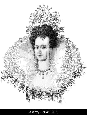 Une image gravée d'illustration d'un portrait d'une reine d'Angleterre Elizabeth I, Royaume-Uni, d'un livre victorien daté de 1847 qui n'est plus en droit d'auteur Banque D'Images