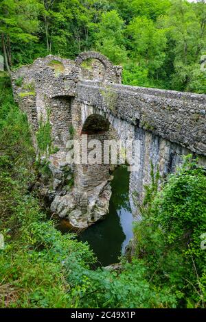 Pont du Diable ancien pont de l'Ariège, Pyrénées françaises, France Banque D'Images