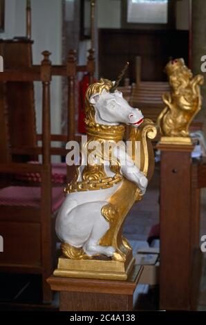 Licorne endémique à l'église de la sagesse de Dieu dans Kingswood Surrey, Angleterre Banque D'Images