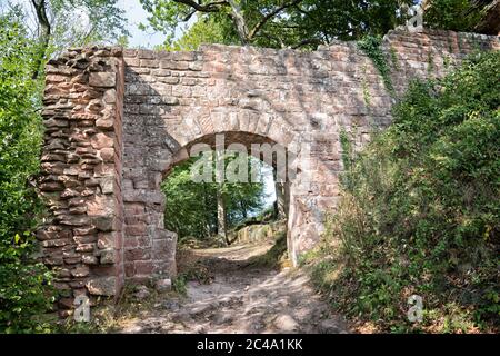 La porte principale du château de Guttenberg, en Allemagne, qui fait partie de la réserve de biosphère de la Forêt-Palatinat de l'UNESCO-Vosges du Nord. Banque D'Images