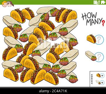 Illustration du jeu éducatif de comptage pour les enfants avec Burrito un Taco Food Objects Illustration de Vecteur