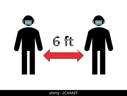 Symbole de la distance entre 2 personnes pour éviter la contagion du covid-19 pendant la pandémie du coronavirus de 2020 (6 pieds). Le port du masque est obligatoire. Banque D'Images