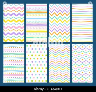 Collection de motifs sans couture dessinés à la main sur fond clair. Lignes abstraites et points. Motif coloré. Vecteur EPS10. Illustration de Vecteur