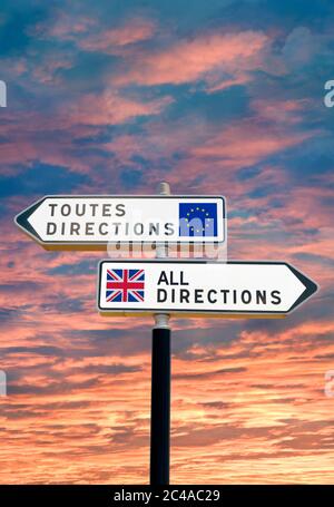 Panneau double de style français avec opposer UK/EU COMMUNICATION. Banque D'Images