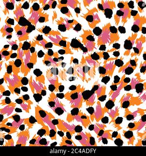 motif fantaisie sans couture avec pointillés noirs et orange sur fond blanc Illustration de Vecteur