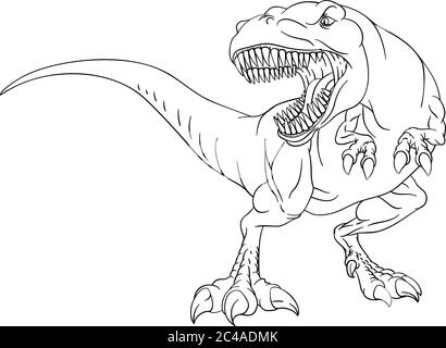 Page de livre de coloriage de dessin-animé Dinodur T Rex Outline Illustration de Vecteur