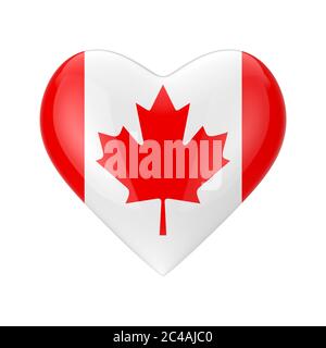 Love Canada. Canada drapeau en forme de coeur sur fond blanc rendu 3d Banque D'Images