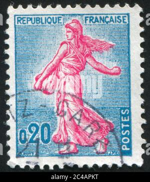 FRANCE - VERS 1958 : timbre imprimé par la France, montre Sower, vers 1958 Banque D'Images