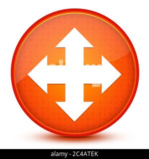 Déplacer l'icône isolée sur l'illustration du bouton rond orange en étoile brillante Banque D'Images