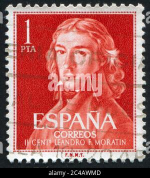 ESPAGNE - VERS 1961: Timbre imprimé par l'Espagne, montre Leandro Moratin, par Goya, vers 1961 Banque D'Images
