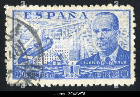 ESPAGNE - VERS 1939: Timbre imprimé par l'Espagne, montre Juan de la Cierva et Autogiro, vers 1939 Banque D'Images