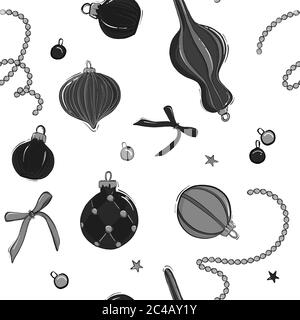 Motif de décoration de Noël moderne en noir noir monochrome gris. Hiver fêtes répétition design. Illustration de Vecteur