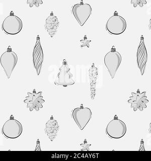 Motif de décoration de Noël moderne en noir noir monochrome gris. Hiver fêtes répétition design étoiles, cônes de pin, guirlande ele Illustration de Vecteur