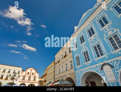 Façades de maisons de Masarykovo namesti à Nový Jičín, Moravskoslezský kraj, République tchèque Banque D'Images