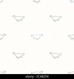 Contexte simple Plesiosaurus dinosaure avec un modèle fossile de bébé neutre de genre. Simple, fantaisie, minimum, couleur terre 2 tons. Papier peint pour enfants Illustration de Vecteur