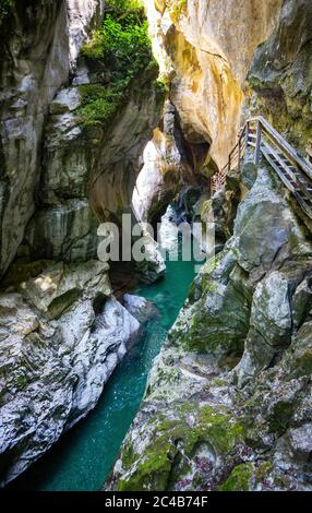 Installation d'escalade dans la gorge sombre, Lammeroefen, Lammerklamm, River Lammer, Scheffau, Tennenggebirge, Salzburger Land, province de Salzbourg, Autriche Banque D'Images