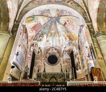 Choeur avec des scènes de la vie de Marie, fresques de Masolino da Panicale, 1435, gothique, Collégiata dei Santi Stefano e Lorenzo, Castiglione Olona Banque D'Images