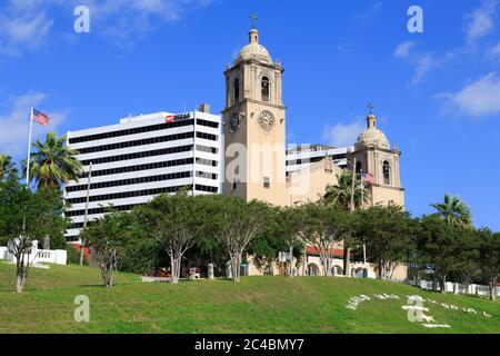 Spohn Park & Cathedral, Corpus Christi, Texas, États-Unis Banque D'Images