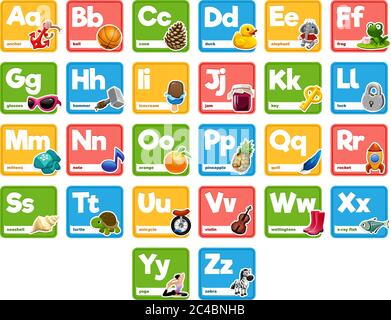 Joli alphabet de dessin animé pour les enfants pour l'éducation Illustration de Vecteur