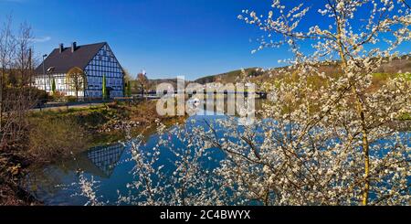 Laek de stockage Listertalsperre et domaine Gut Kalberschnacke au printemps, Allemagne, Rhénanie-du-Nord-Westphalie, pays aigre, Drolshagen Banque D'Images