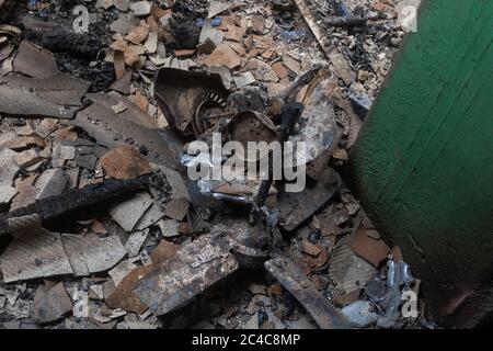 Foyer d'incendie au marché d'Oba à Benin City, État d'Edo, Nigeria Banque D'Images