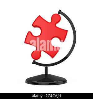 Puzzle rouge Jigsaw dans la forme du globe terrestre sur fond blanc. Rendu 3d Banque D'Images