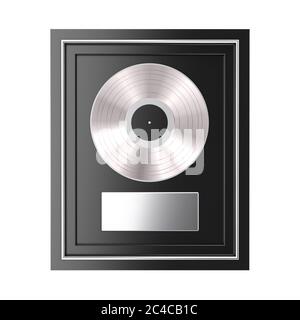Prix Platinum ou Silver Vinyl ou CD avec étiquette dans cadre noir sur fond blanc. Rendu 3d Banque D'Images