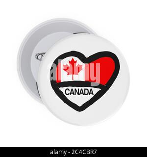 Love Canada. Insignes à motif PIN blanc avec coeur, drapeau du Canada et signe sur fond blanc. Rendu 3d Banque D'Images