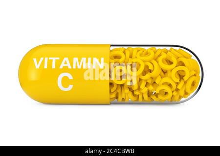 Vitamine C comprimé de capsule sur fond blanc rendu 3d Banque D'Images