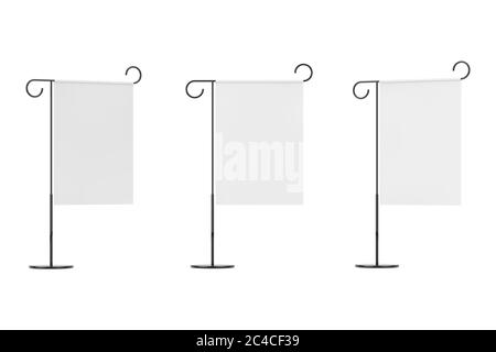 Panneau de signalisation sur fond blanc pour porte-bannière vierge de style rétro en fer blanc. Rendu 3d Banque D'Images