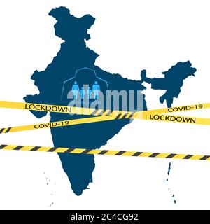 L'Inde verrouillage national de l'État de delhi en raison de la crise du coronavirus covid-19 maladie. L'Inde est verrouillée avec delhi MAP concept de l'Inde verrouillage national Illustration de Vecteur